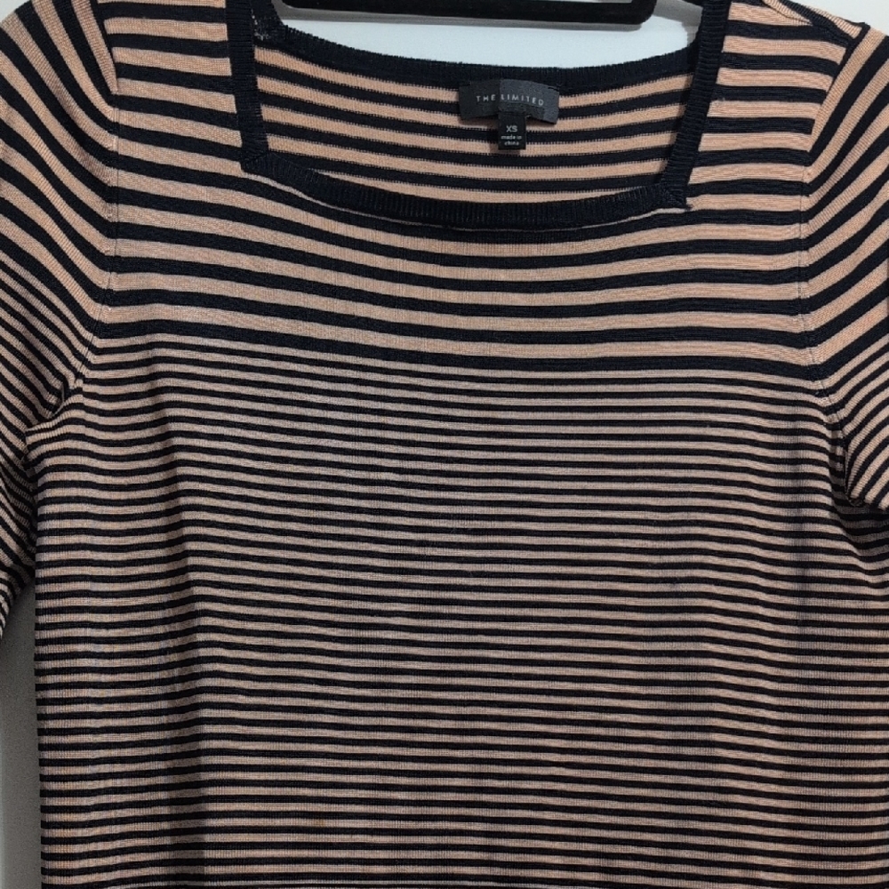 The Limited Navy and Tan Striped Sweater